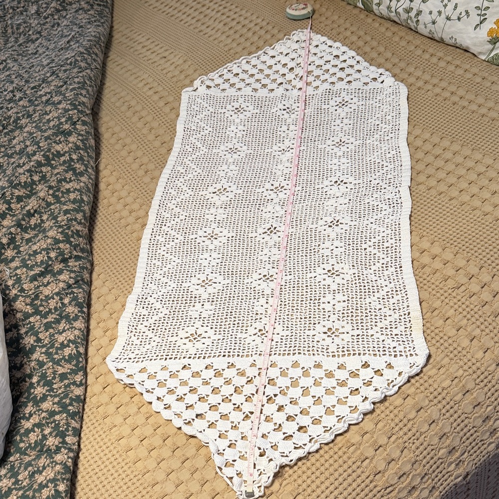 White Crochet Table Runner approx. 38 1/2” x 15”